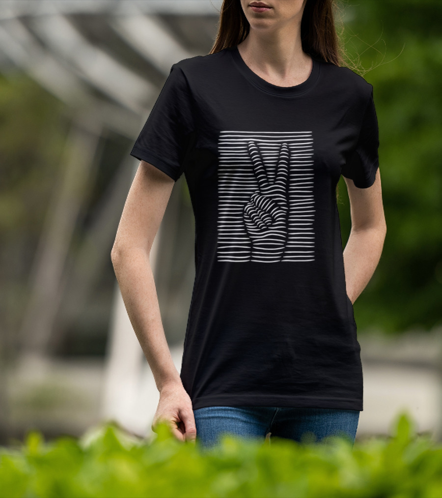 Peace Hand Optical Illusion Lines T-Shirt