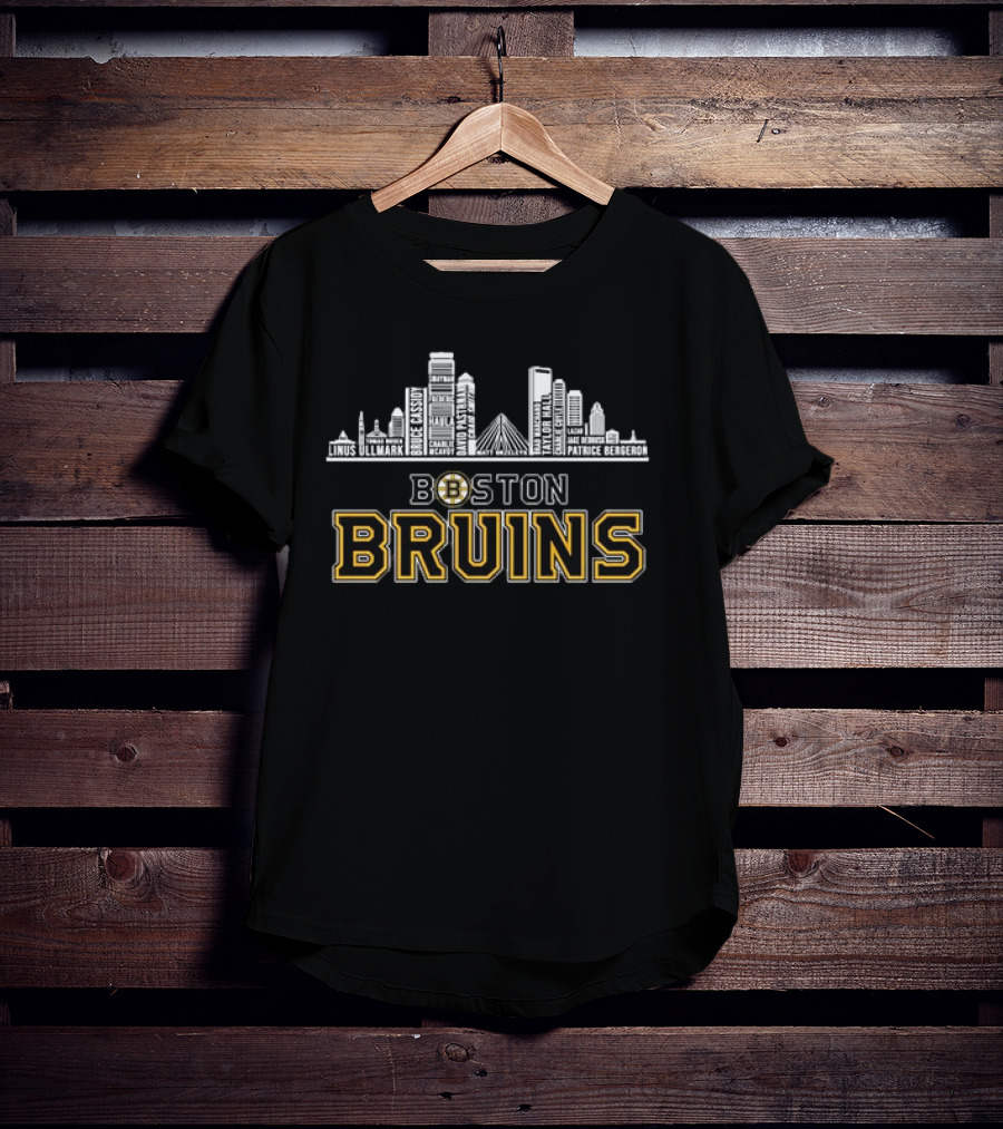 Boston Bruins Patrice Bergeron Taylor Hall Linus Ullmark Skyline T-Shirt
