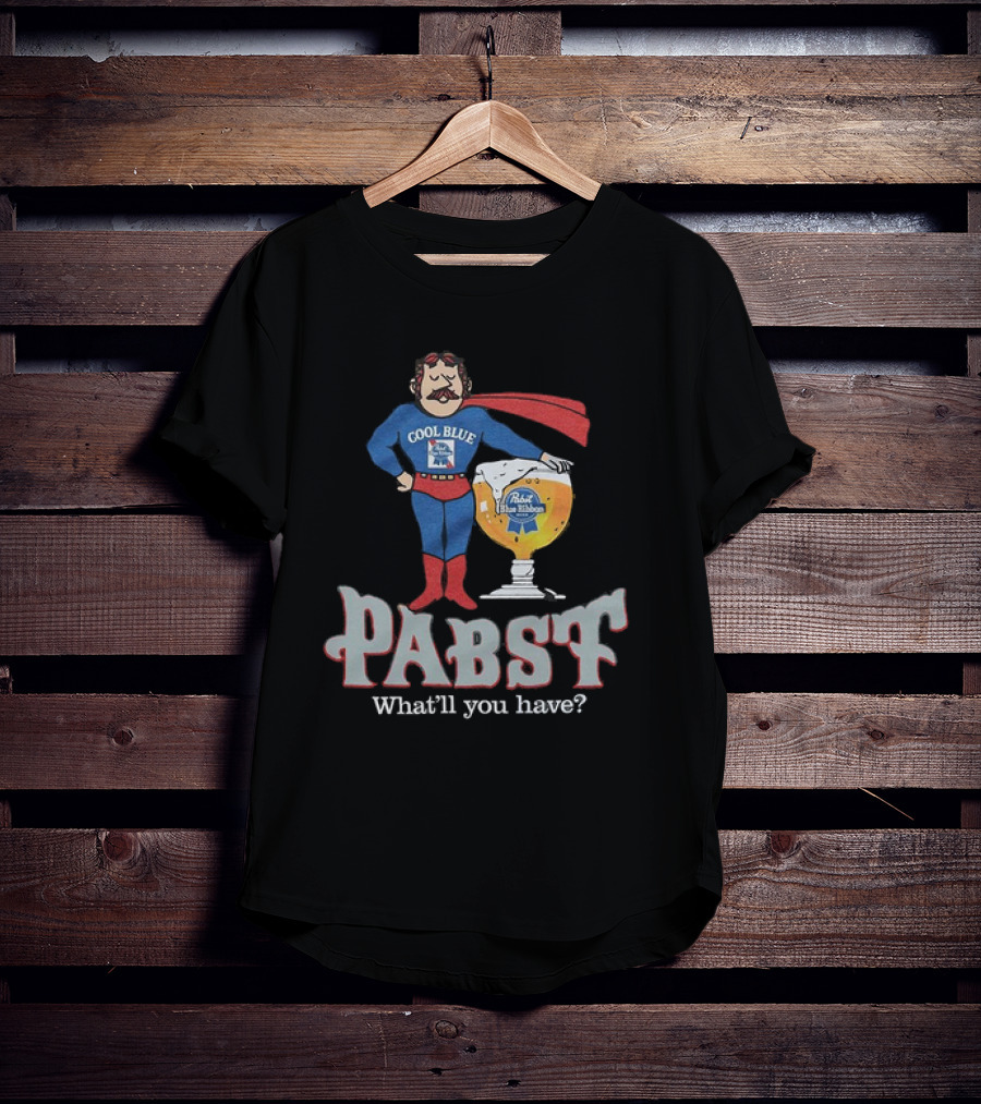 Cool Blue Pabst Superhero With Beer What’ll You Have T-Shirt