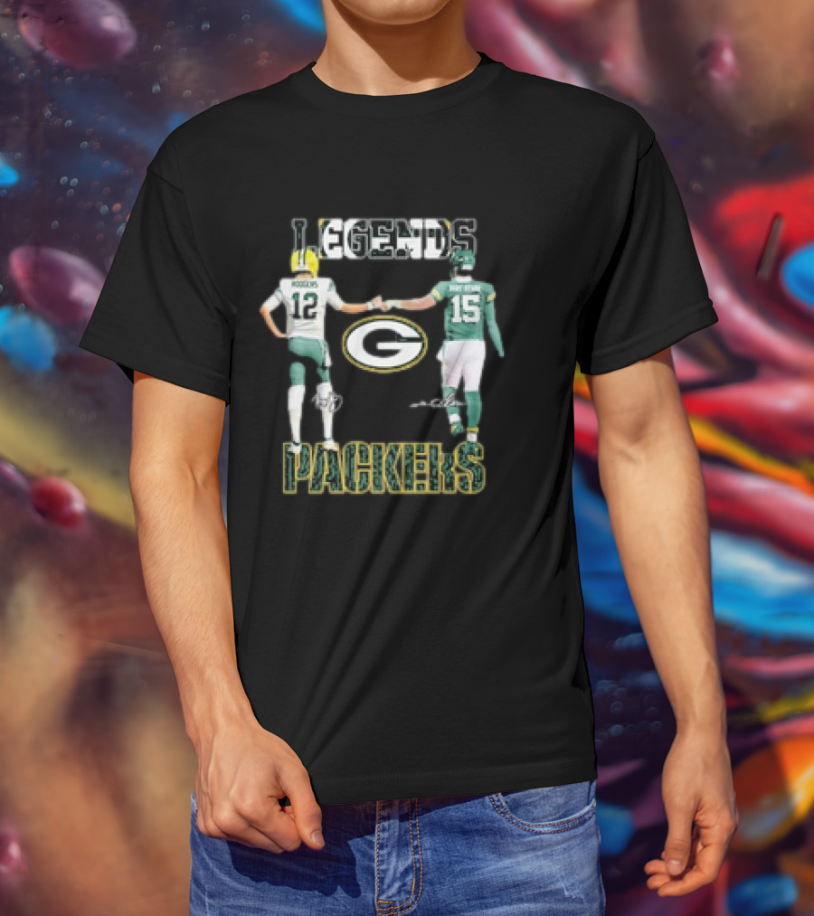 Legends Green Bay Packers Aaron Rodgers Bart Starr Signature T-Shirt