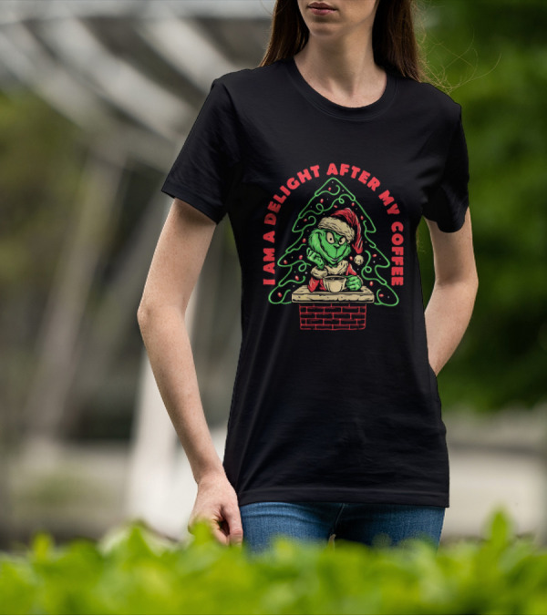 I Am A Delight After My Coffee Grinch Christmas Tree Santa Hat T-Shirt