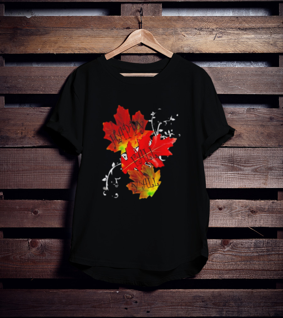 Happy Fall Y’all Red Leaves And Swirls T-Shirt