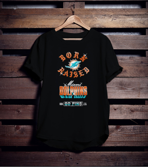 Miami Dolphins NFL Born Raised Go Fins Chrome Rocker T-Shirt