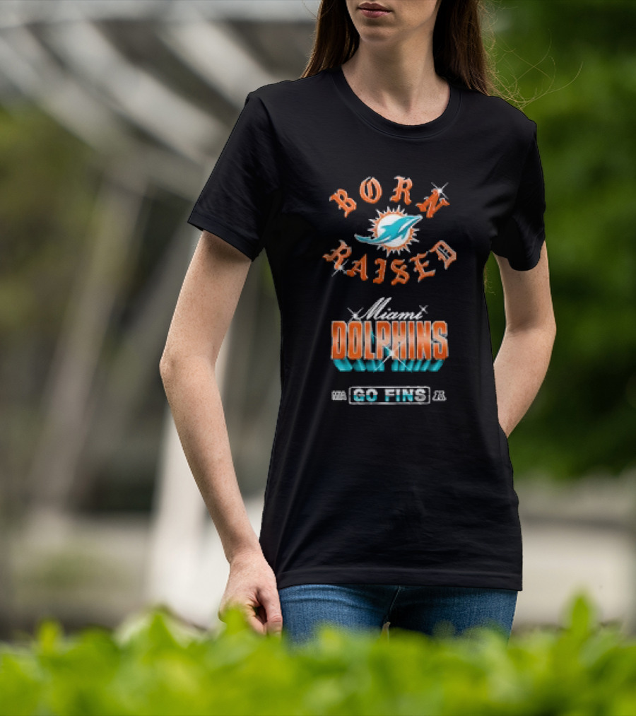 Miami Dolphins NFL Born Raised Go Fins Chrome Rocker T-Shirt