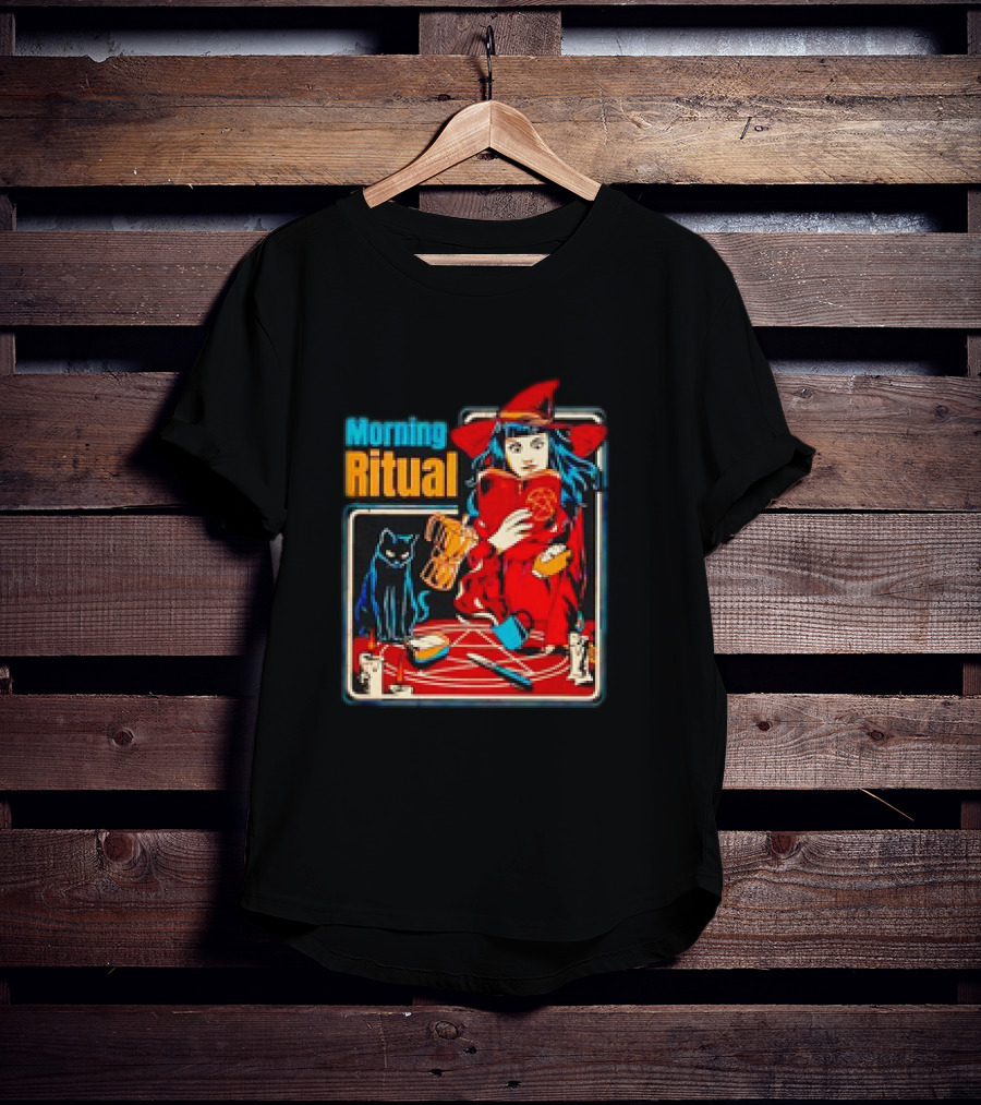 Morning Ritual Witch With Black Cat Coffee Magic T-Shirt