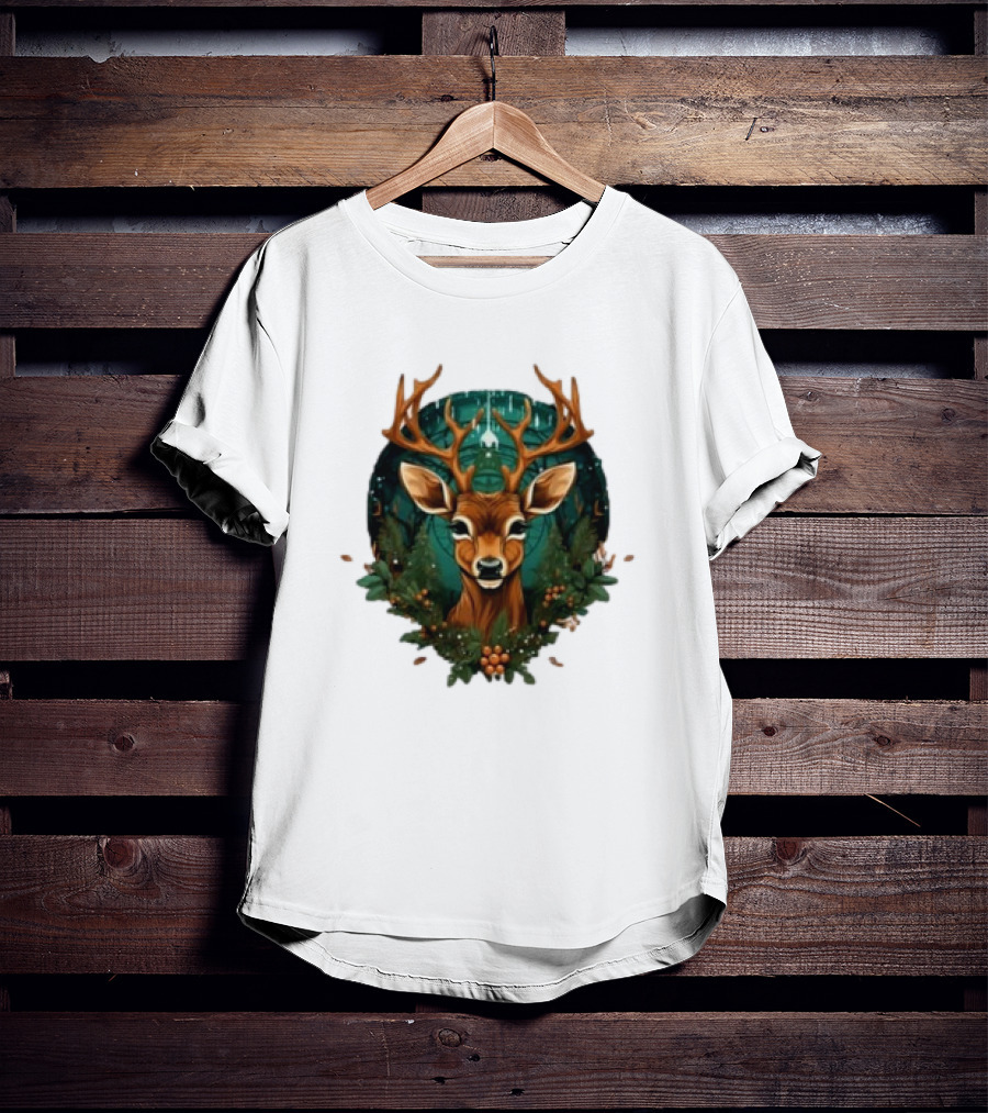 Kids Christmas Deer Forest Scene T-Shirt