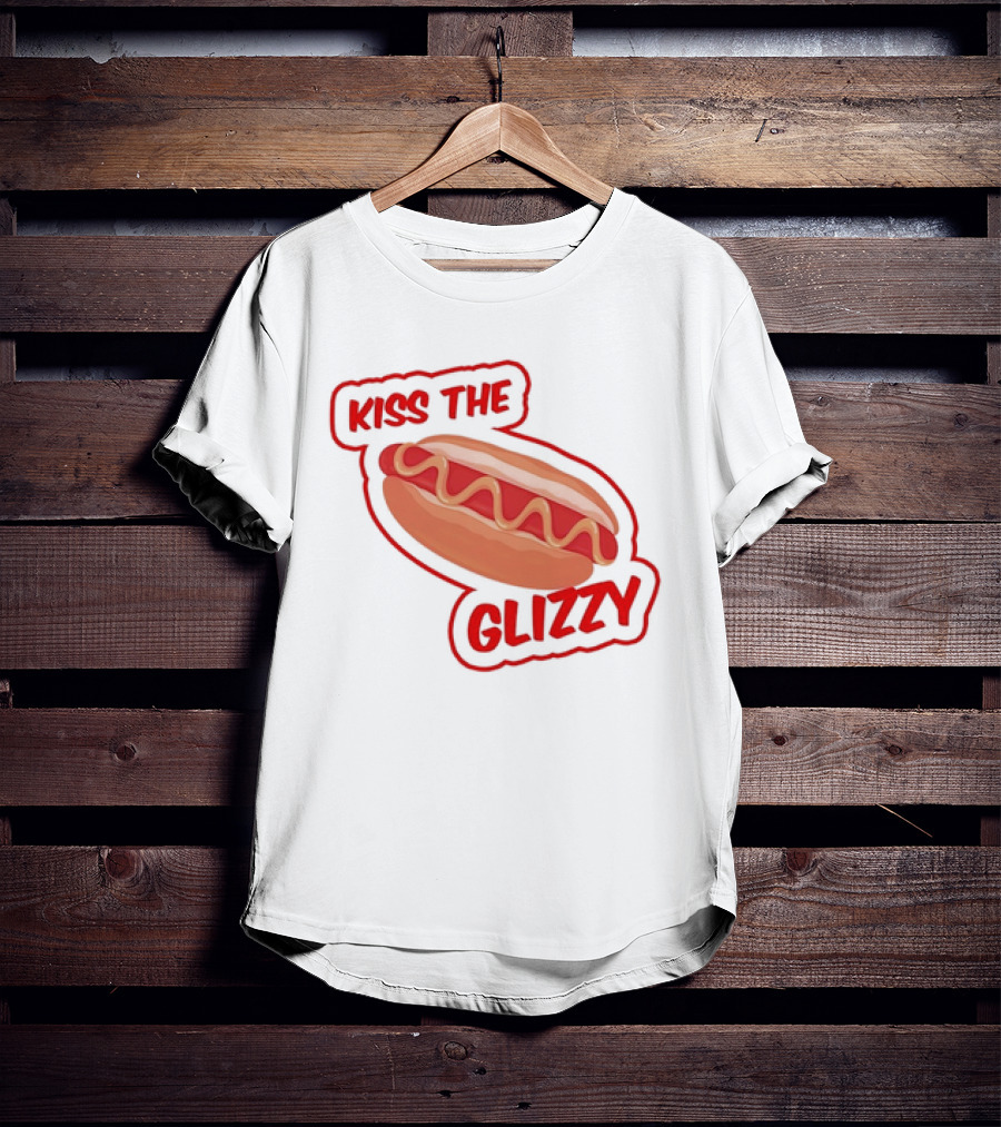 Kiss The Glizzy Hot Dog Bold Text With Mustard And Ketchup T-Shirt