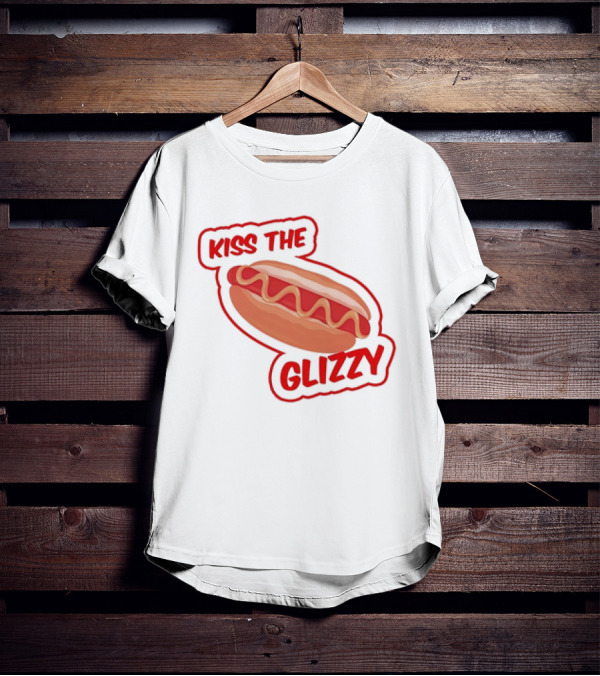 Kiss The Glizzy Hot Dog Bold Text With Mustard And Ketchup T-Shirt
