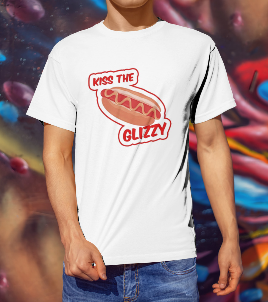 Kiss The Glizzy Hot Dog Bold Text With Mustard And Ketchup T-Shirt