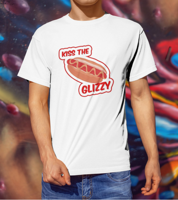 Kiss The Glizzy Hot Dog Bold Text With Mustard And Ketchup T-Shirt