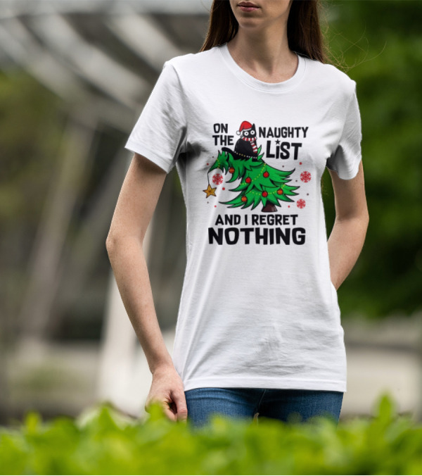 On The Naughty List Christmas Cat I Regret Nothing T-Shirt