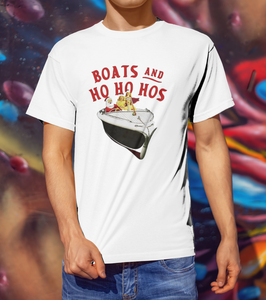 Santa Claus Boats And Ho Ho Hos Christmas Boat Party Holiday Fun T-Shirt