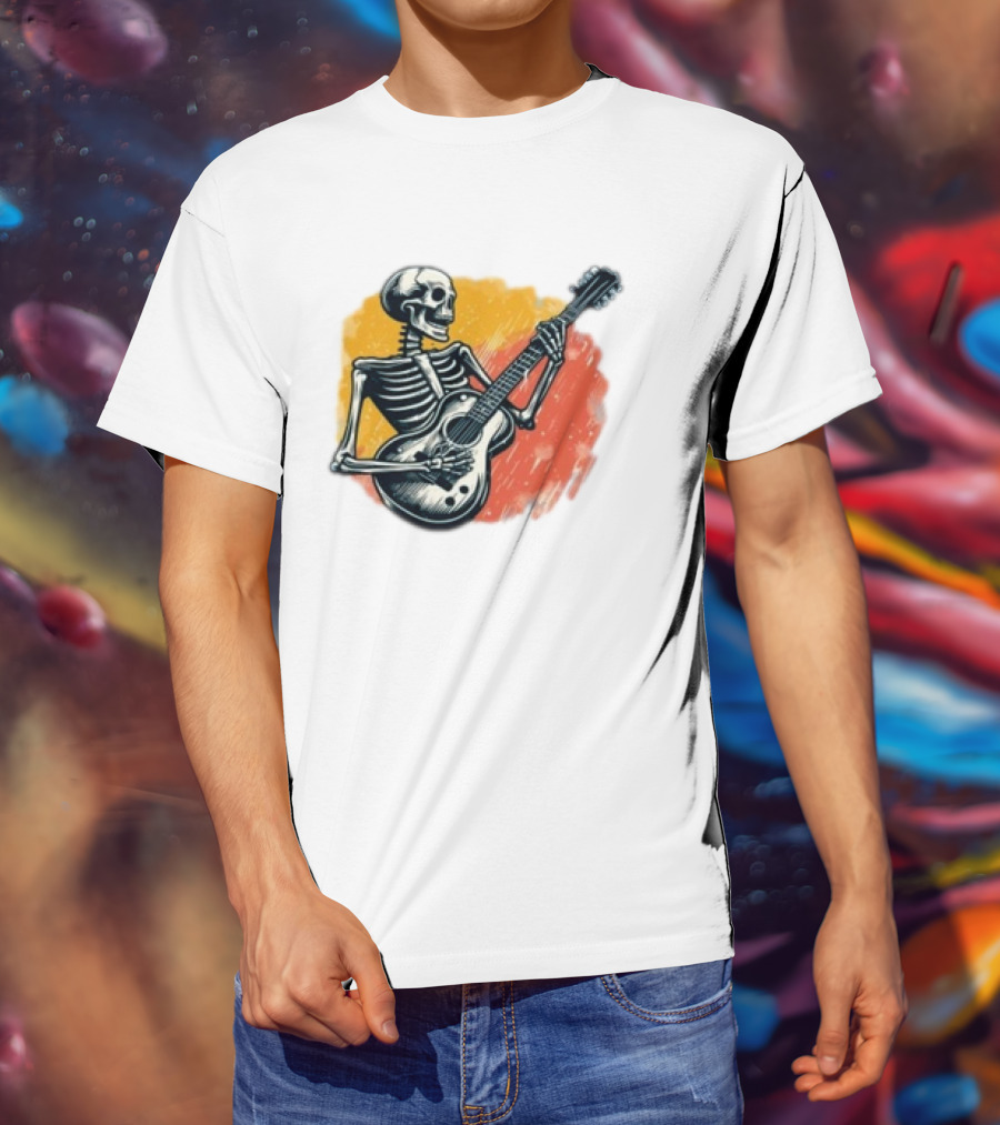 Skeleton Playing Guitar Rock Band T-Shirt
