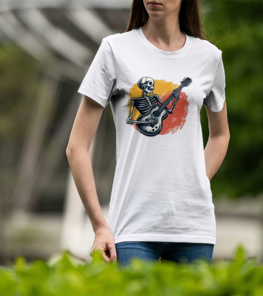Skeleton Playing Guitar Rock Band T-Shirt