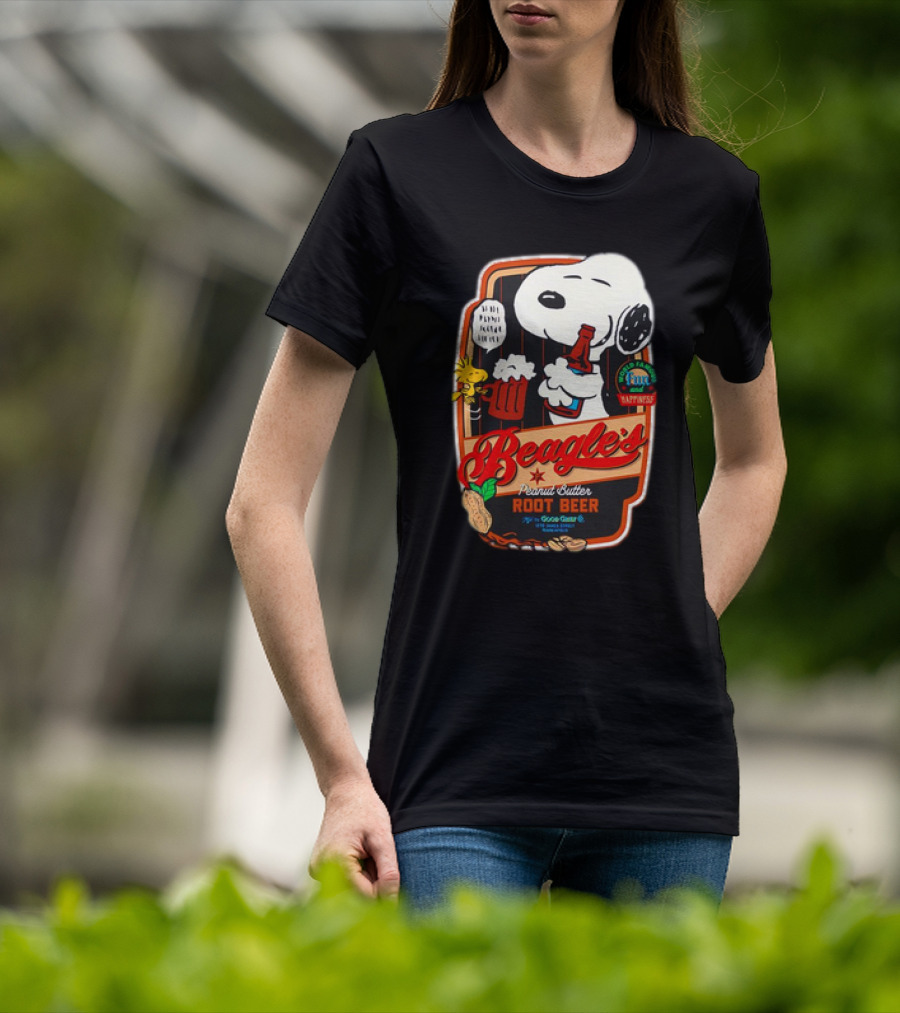 Snoopy And Woodstock Beagle's Peanut Butter Root Beer Good Grief Co Happiness T-Shirt