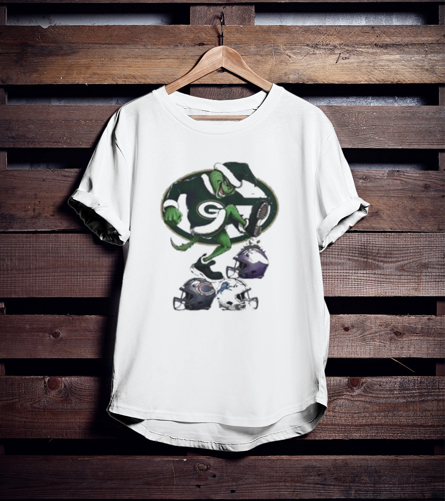 Christmas Grinch Green Bay Packers Stomp NFL Teams Helmets T-Shirt