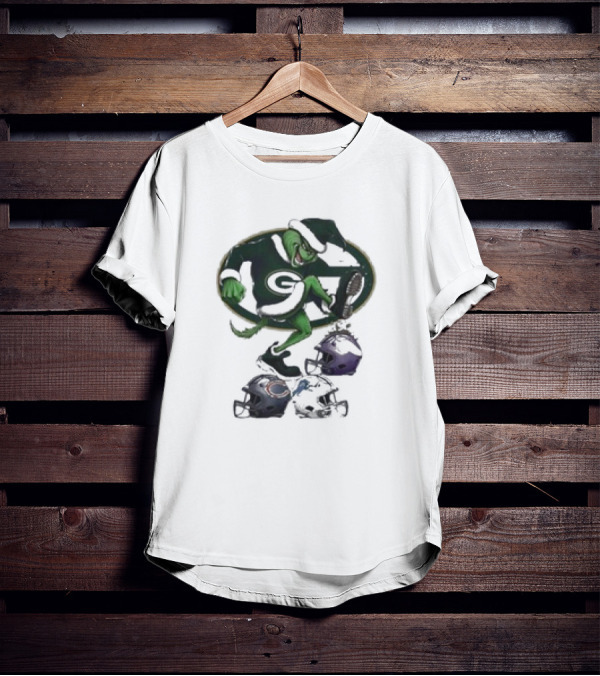 Christmas Grinch Green Bay Packers Stomp NFL Teams Helmets T-Shirt