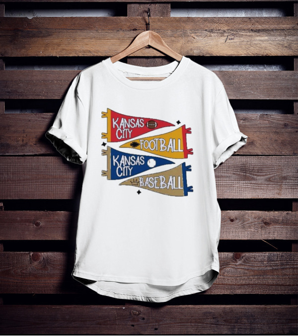Kansas City Football And Baseball Pennants With Iconic Team Colors And Symbols T-Shirt
