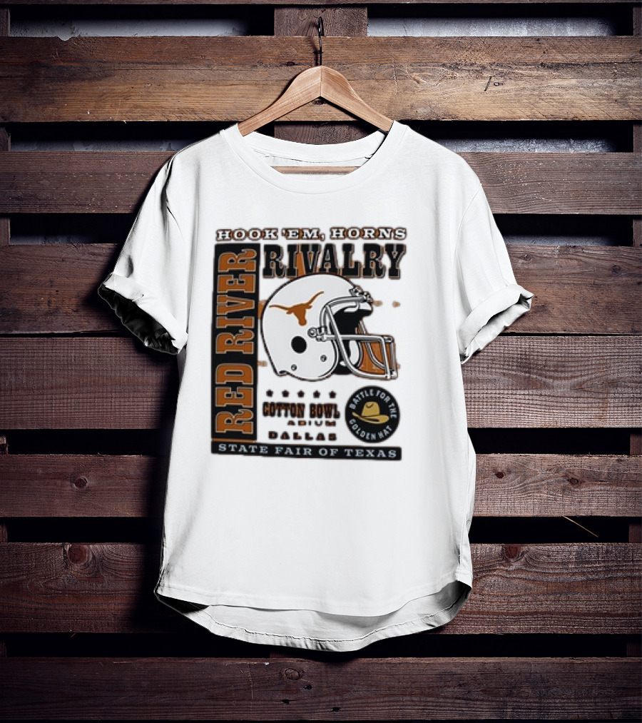 Hook Em Horns Red River Rivalry Cotton Bowl Dallas State Fair Of Texas Battle For The Golden Hat T-Shirt