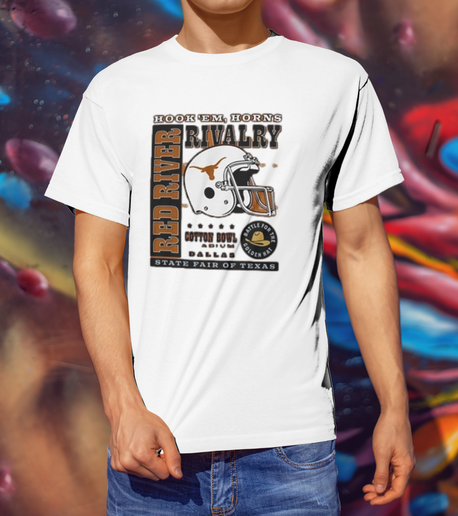 Hook Em Horns Red River Rivalry Cotton Bowl Dallas State Fair Of Texas Battle For The Golden Hat T-Shirt