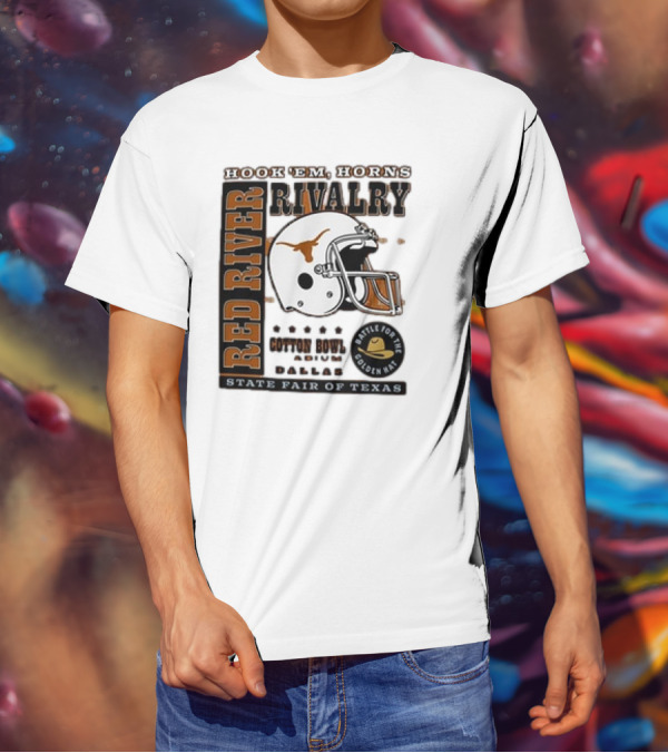 Hook Em Horns Red River Rivalry Cotton Bowl Dallas State Fair Of Texas Battle For The Golden Hat T-Shirt