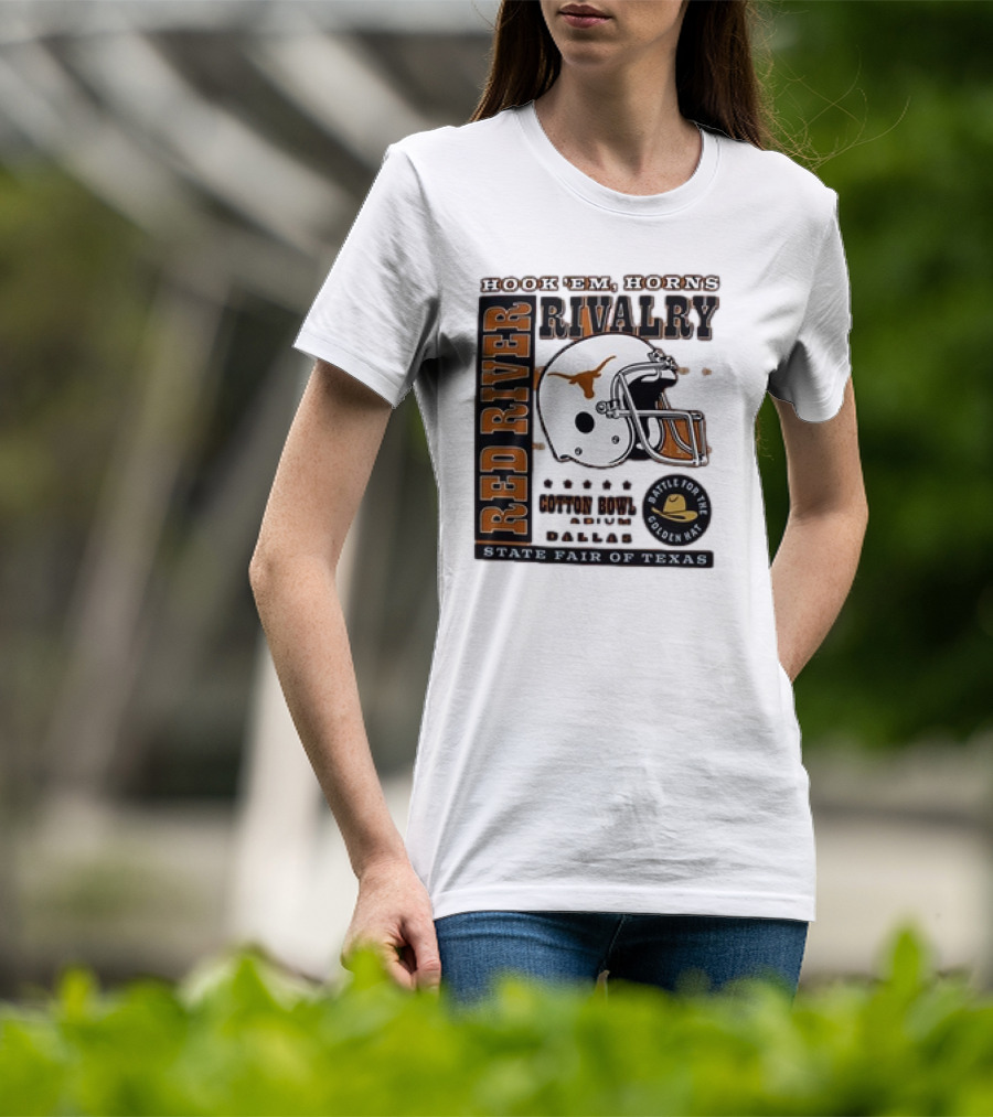 Hook Em Horns Red River Rivalry Cotton Bowl Dallas State Fair Of Texas Battle For The Golden Hat T-Shirt