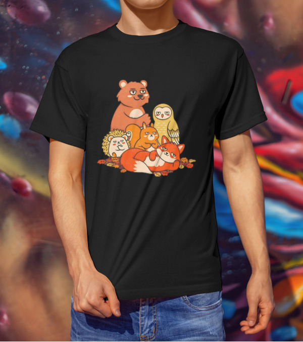 Animals X The Breakfast Club Autumn Edition With Hedgehog, Bear, Owl, Fox, Squirrel T-Shirt