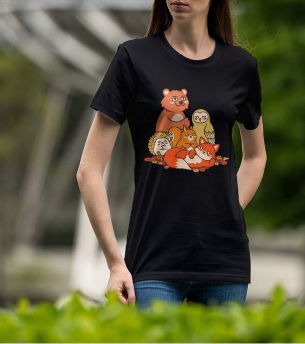 Animals X The Breakfast Club Autumn Edition With Hedgehog, Bear, Owl, Fox, Squirrel T-Shirt