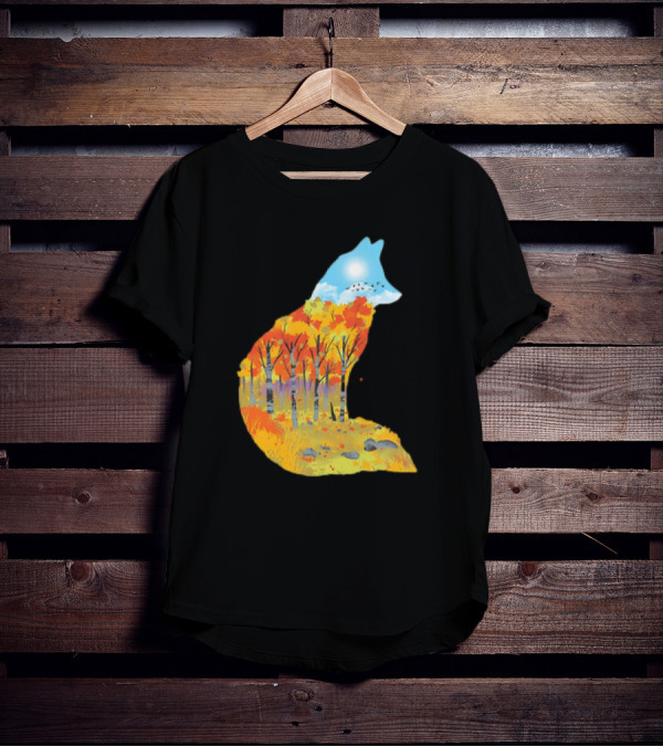 Fox Autumn Forest Landscape With Sun And Birds - I Am The Forest II T-Shirt
