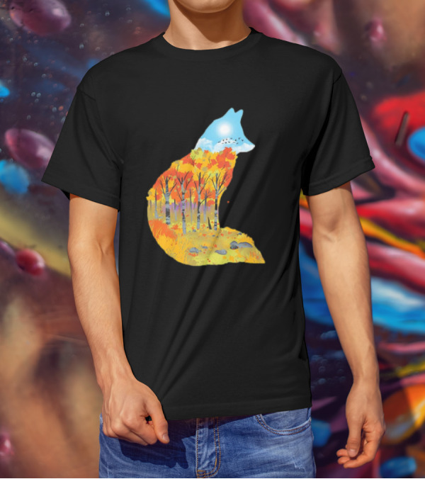 Fox Autumn Forest Landscape With Sun And Birds - I Am The Forest II T-Shirt
