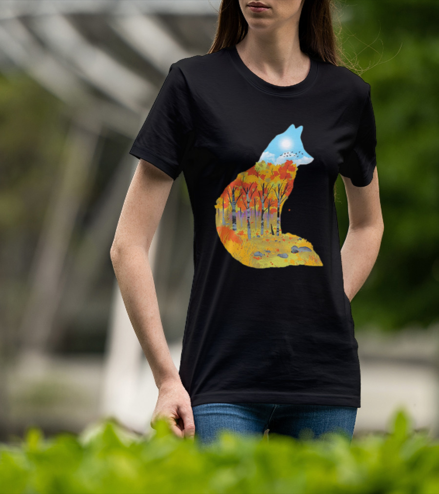 Fox Autumn Forest Landscape With Sun And Birds - I Am The Forest II T-Shirt