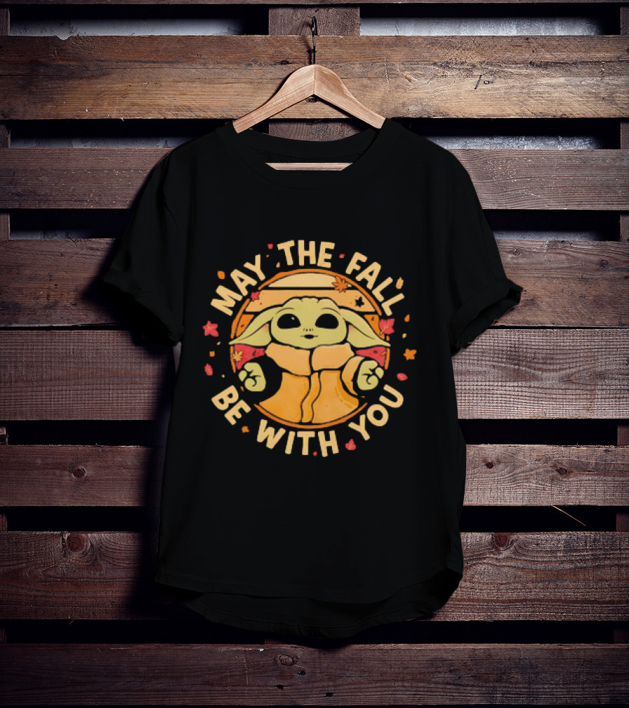 Grogu Autumn May The Fall Be With You Leaves Star Wars Mandalorian Baby Yoda T-Shirt