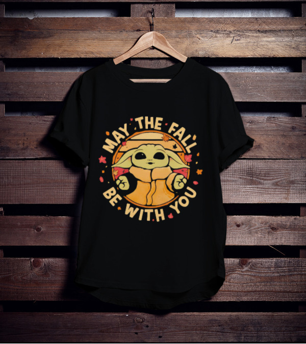 Grogu Autumn May The Fall Be With You Leaves Star Wars Mandalorian Baby Yoda T-Shirt