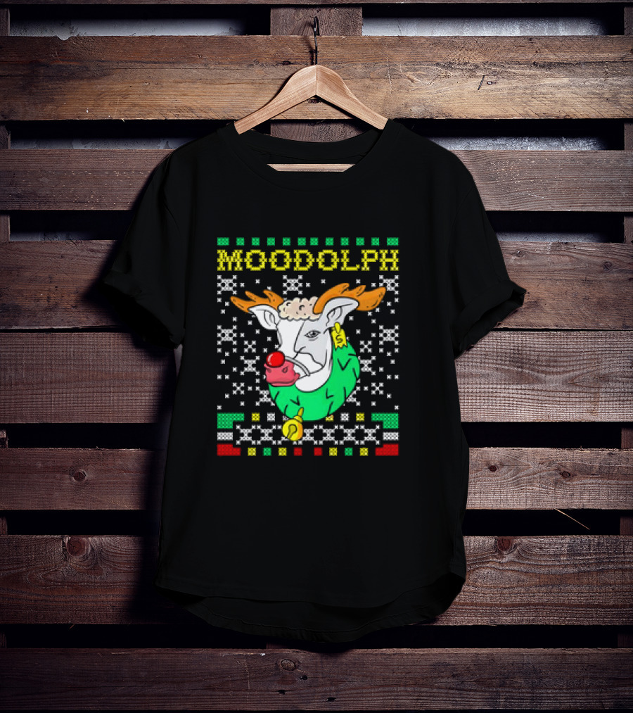 Moodolph Moo Cow Reindeer Ugly Christmas Farmer Cartoon T-Shirt