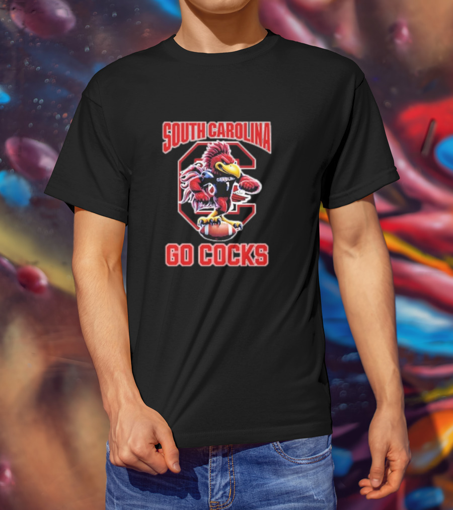 South Carolina Gamecocks Go Cocks Mascot Football T-Shirt