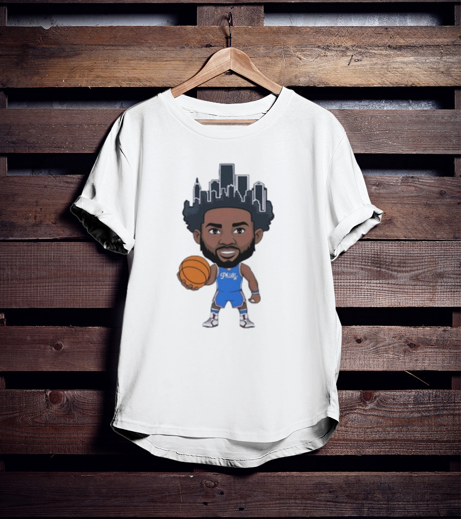 Philadelphia 76ers Philly Baller Cartoon Skyline Hair T-Shirt