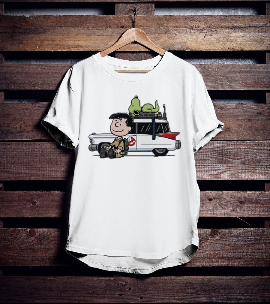 Venkman Slimer Ecto-1 Ghostbusters Meets Charlie Brown Snoopy Peanuts Charlie Venkman T-Shirt
