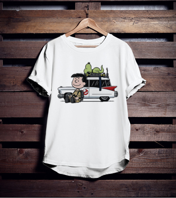 Venkman Slimer Ecto-1 Ghostbusters Meets Charlie Brown Snoopy Peanuts Charlie Venkman T-Shirt