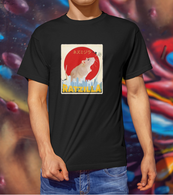 Ratzilla Japanese Anime Retro Cute Rat Mouse Cityscape Iconic T-Shirt