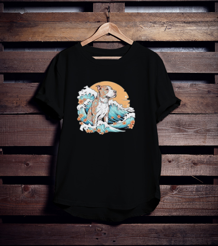 Summer Retro Pitbull Mom Dog Mama Beach Vibes Dog Wave T-Shirt