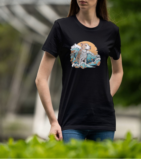 Summer Retro Pitbull Mom Dog Mama Beach Vibes Dog Wave T-Shirt
