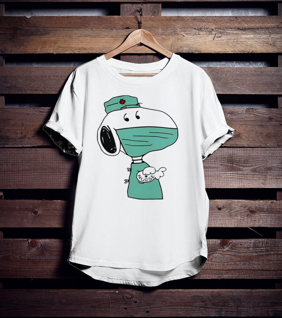 Snoopy Nurse Cartoon In Scrubs With Mask T-Shirt