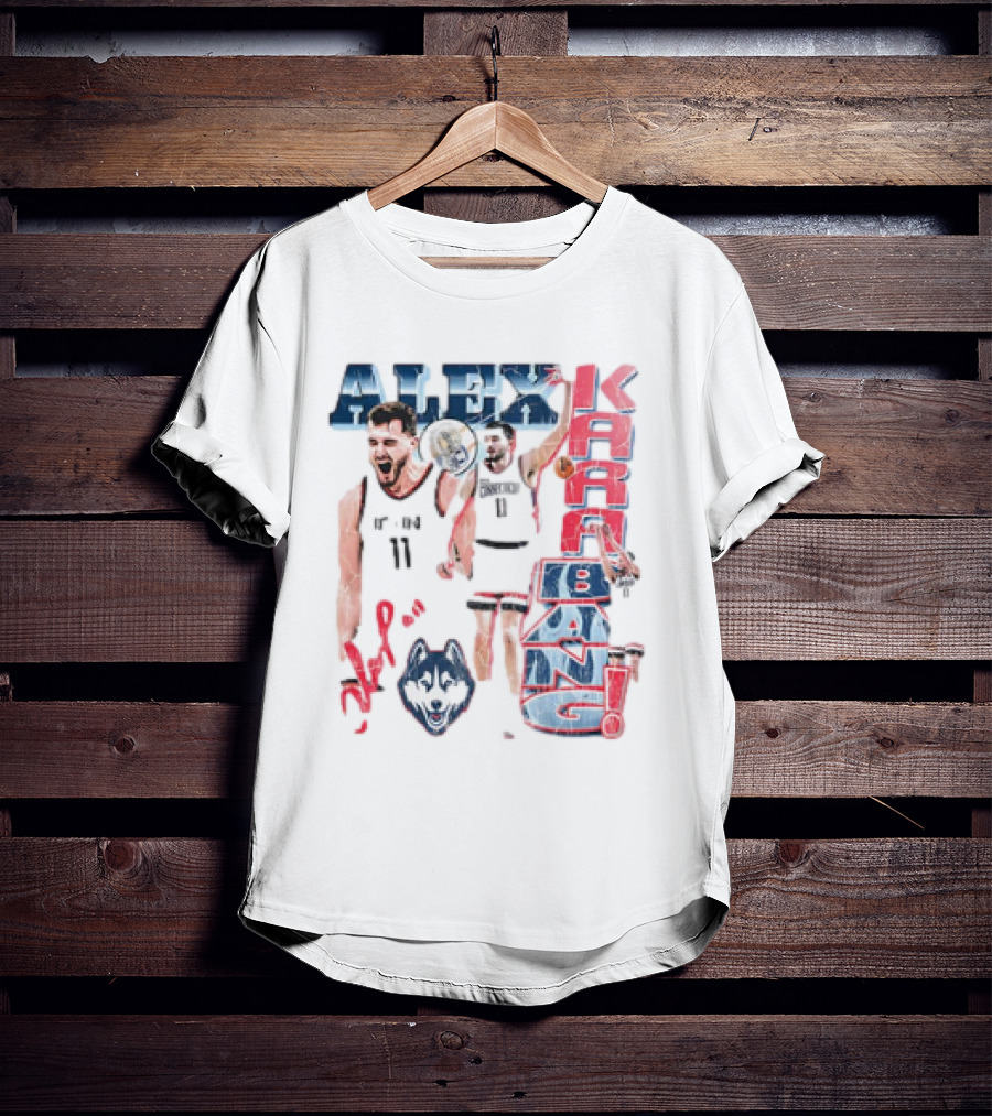 Alex Karaban UConn Huskies Basketball 90s Retro Style With Player Imagery And Team T-Shirt