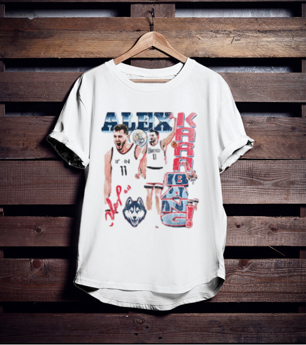 Alex Karaban UConn Huskies Basketball 90s Retro Style With Player Imagery And Team T-Shirt