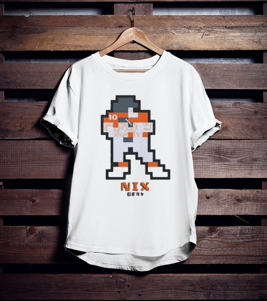 Denver Broncos Bo Nix 10 Orange And White 8-Bit Retro T-Shirt