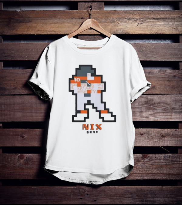 Denver Broncos Bo Nix 10 Orange And White 8-Bit Retro T-Shirt
