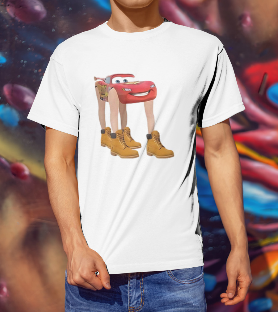 Lightning McQueen With Legs Cartoon Boots T-Shirt