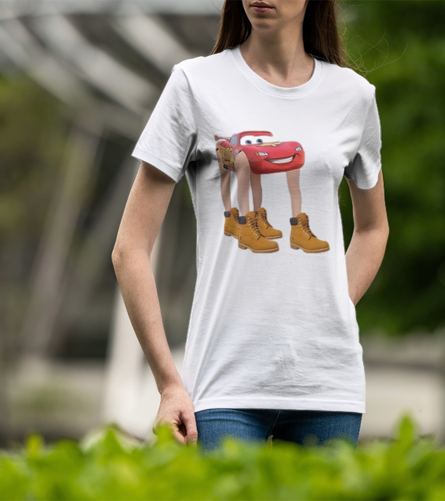 Lightning McQueen With Legs Cartoon Boots T-Shirt