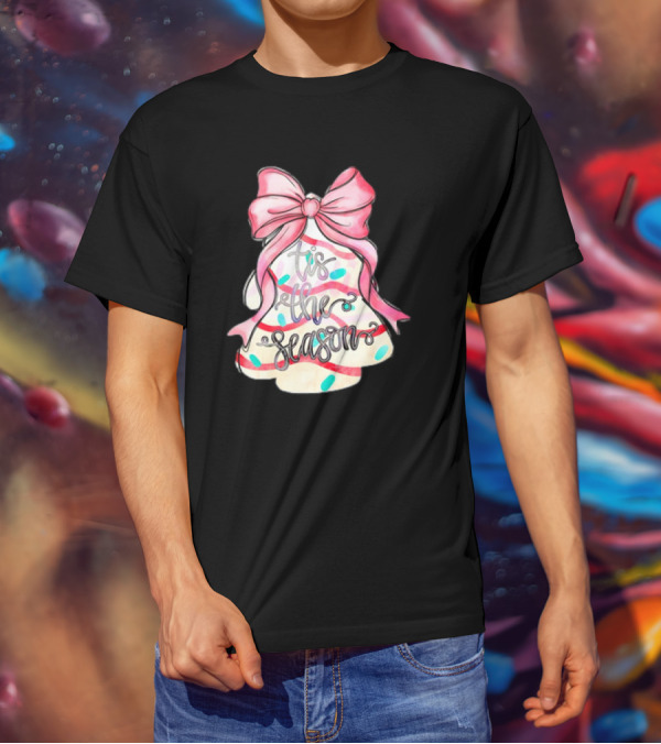 Tis The Season Christmas Tree Cakes Pink Bow T-Shirt