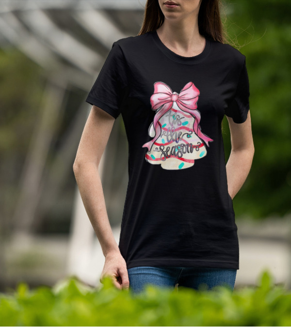 Tis The Season Christmas Tree Cakes Pink Bow T-Shirt